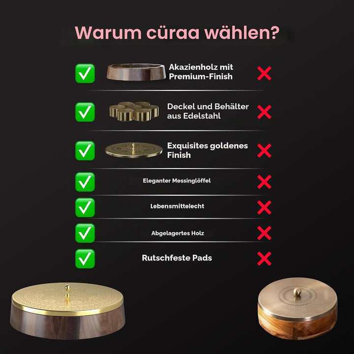 CÜRAA by YFL home Gewürzbox für Küche mit Löffel (Akazienholz, 7 abnehmbare Behälter, 120 ml) | Masa