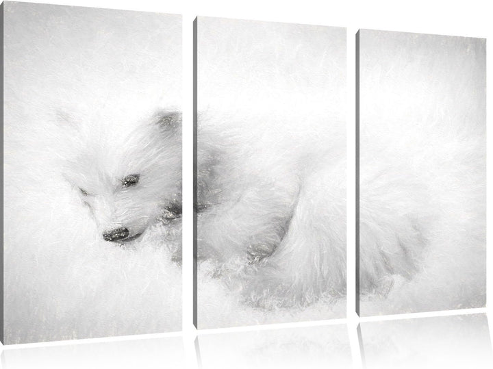 Pixxprint Eisbär im Schnee / 3-Teilig/Gesamtmass 120cm Leinwandbild bespannt auf Holzrahmen/Wandbild