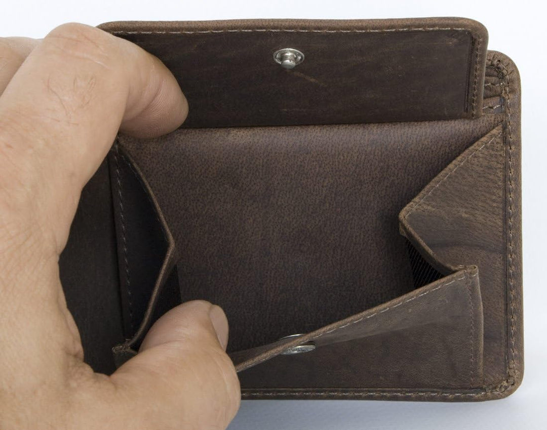 Herren Braunes Starkes Naturleder Portemonnaie - Geldbörse Querformat