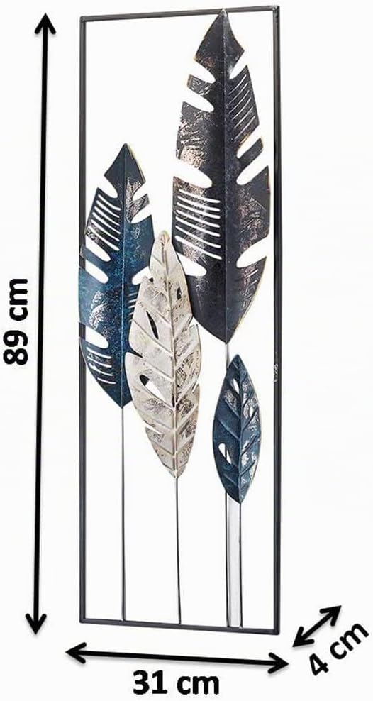 Kobolo Wandbild Wanddeko Metallbild - LEAFS - Metall - 31x89 cm - anthrazit