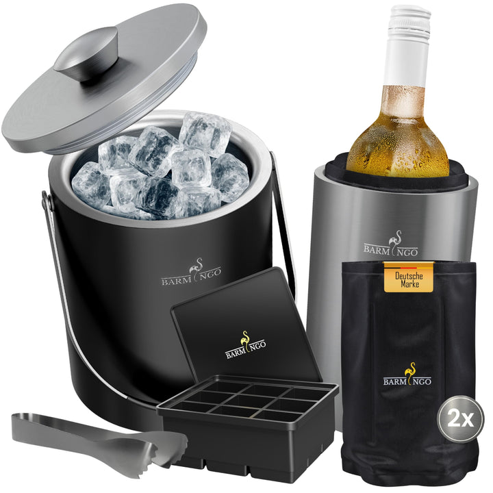 SPAR-SET: Eiswürfelbehälter & Weinkühler Set | 2l Eisbehälter Set mit Sieb, Eiswürfelform, Zange | S