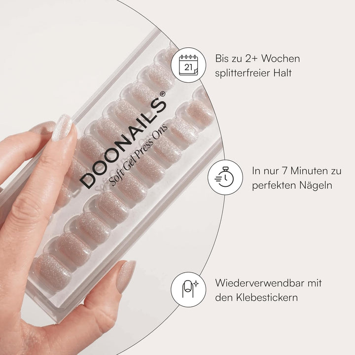 DOONAILS® – Press On Nails 30er Set Champagner Cateye eckige Form Glitzer– Nägel zum Aufkleben Full