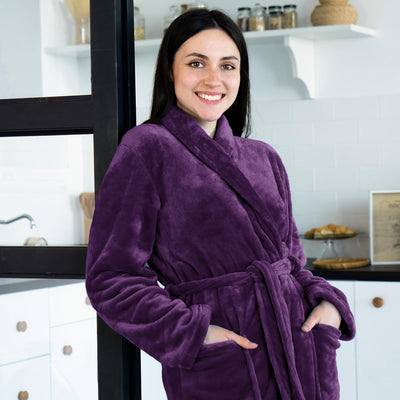 Gräfenstayn® Damen & Herren Kuschelfleece Bademantel ohne Kapuze mit Öko-Tex Standard 100 in Grösse