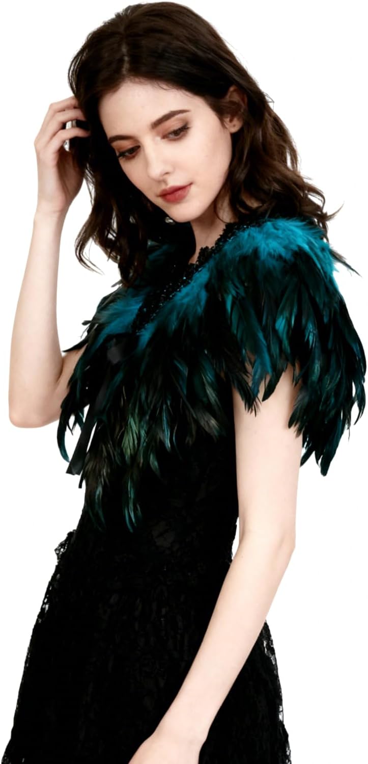 keland Damen Natural Feather Feather Schal Halloween Shrug Schwarz Poncho Kragen Blau, Blau