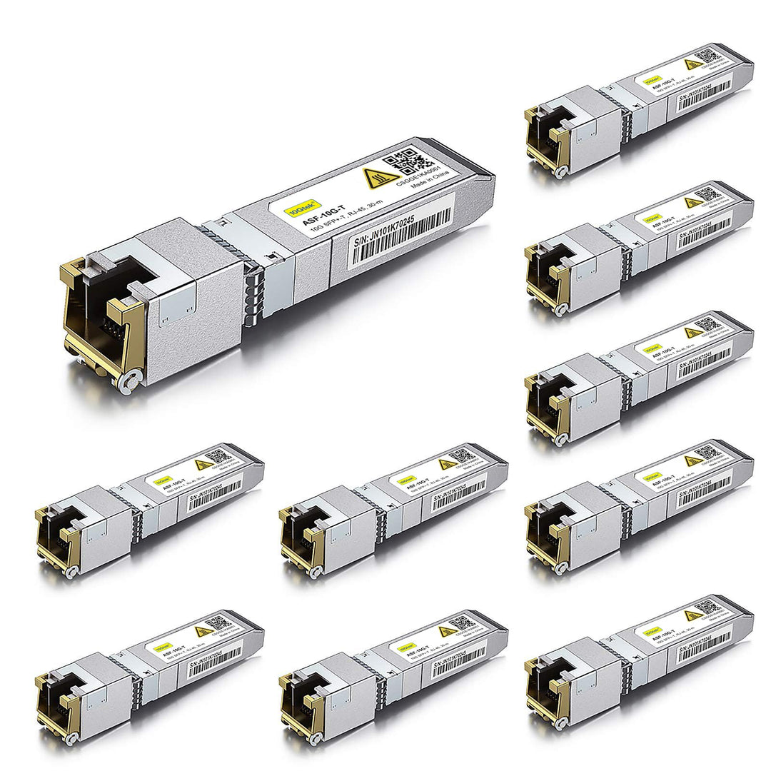10Gtek 10-Stück 10Gb SFP+ RJ45 Modul 30-Meter, 10GBase-T Kupfer CAT.6a Transceiver Kompatibel für Ci