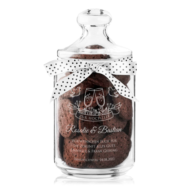 Maverton Keksglas mit Gravur - Glasbehälter mit Deckel - Bonbonglas mit eleganter Schleife - Vorrats