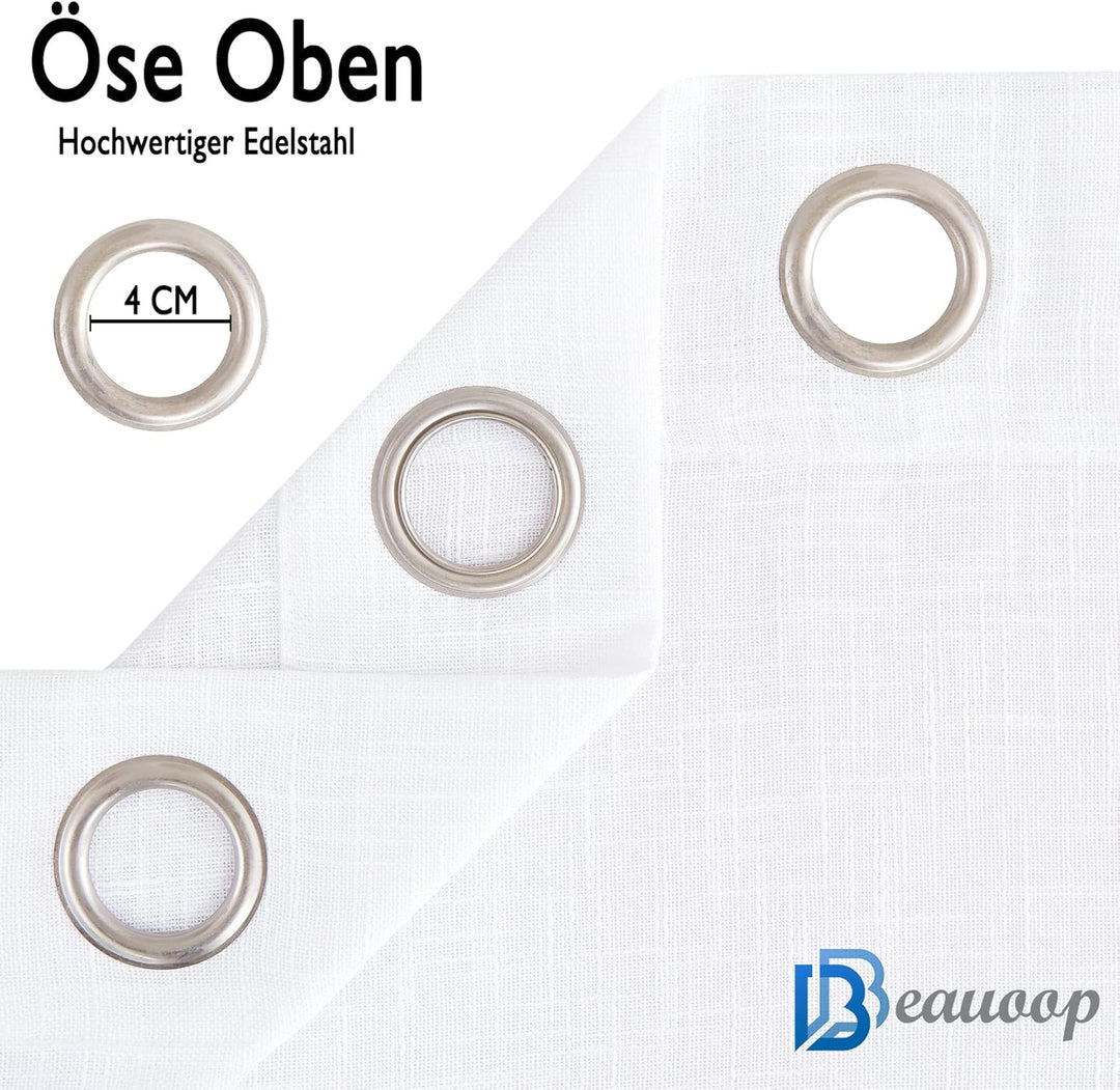 Beauoop Weiss Grau Voile Vorhänge Farbverlauf Leinenoptik Vorhänge Halbtransparente Gardinen mit Öse