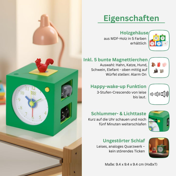 KOOKOO KidsAlarm Grün, Kinderwecker mit 5 Bauernhoftieren und echten Aufnahmen, grün