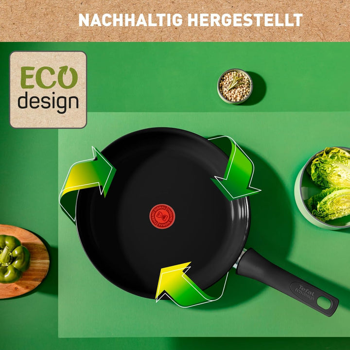 Tefal Renew On Black Bratpfanne 28 cm, Keramikversiegelung, umweltfreundlich recycelt, Thermo-Signal