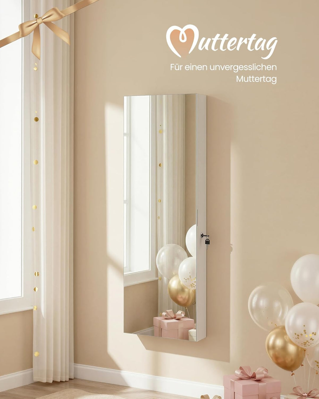 SONGMICS Schmuckschrank, Wandmontage, Organizer mit LED-Lichtern, Aufbewahrungsschrank, mit rahmenlo