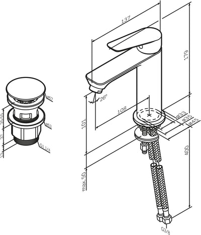 AM.PM Hit Waschtischarmatur mit Klick-Ablaufgarnitur, SoftMotion Keramikkartusche 30mm, Neoperl Aera