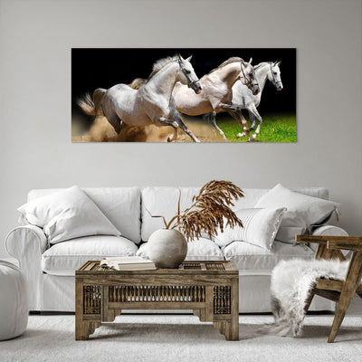 Wandbilder Dekoration Wohnzimmer Pferde Sand Gras Panorama Bilder auf Leinwand 120x50cm Leinwandbild