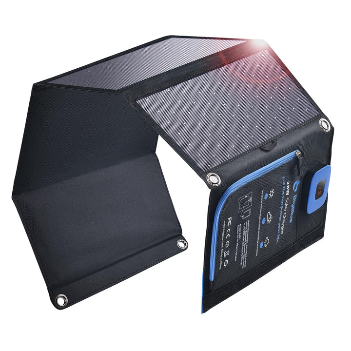 BigBlue 28W Tragbar Solar Ladegerät 2-Port USB(5V/4A insgesamt), IPX4, Solarpanel mit Digital Ampere