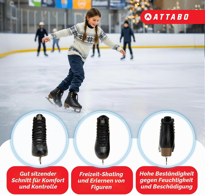 ATTABO Eiskunstlauf Schlittschuhe Kinder ISLA Rosa Grösse 31-36 EU Edelstahlkufe Ideal für Anfänger