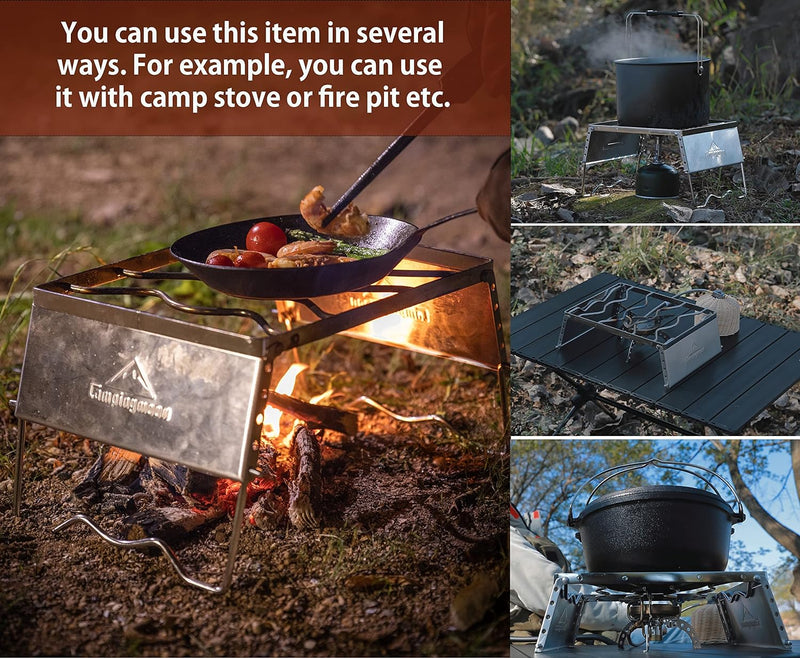 Campingmoon MS-1018 tragbarer Lagerfeuer-Grill aus 304 Edelstahl, für Dutch Oven Kochgeschirr mit Wi