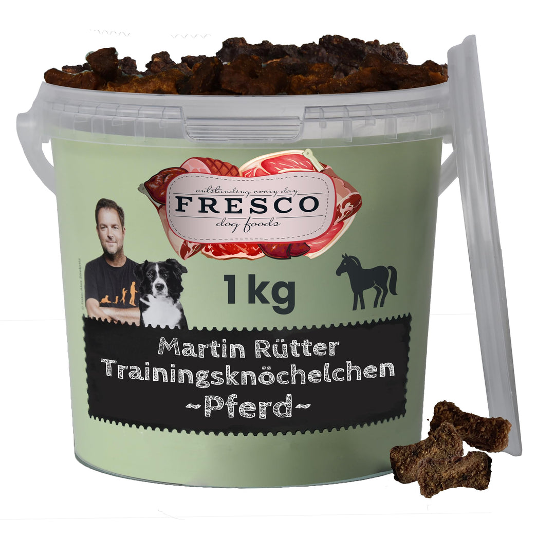Fresco Dog Martin Rütter Trainingsknöchelchen Pferd 1kg-Eimer | getreidefreies Hundefutter | Trainin