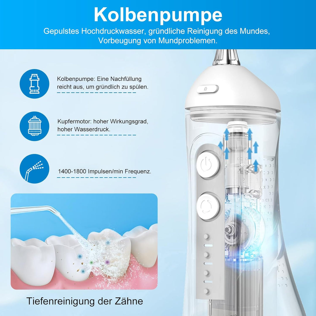 Betterchoi Munddusche Kabellos Tragbar Elektrische Zahnreiniger, 4 Reinigungsmodi, 1800 Impulse, 300