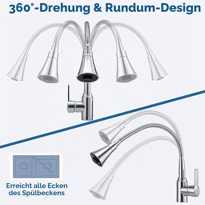 Wasserhahn Küche, Küchenarmatur 360° Schwenkbar, Küchenarmaturen Zwei Sprühfunktionen, Spülarmaturen
