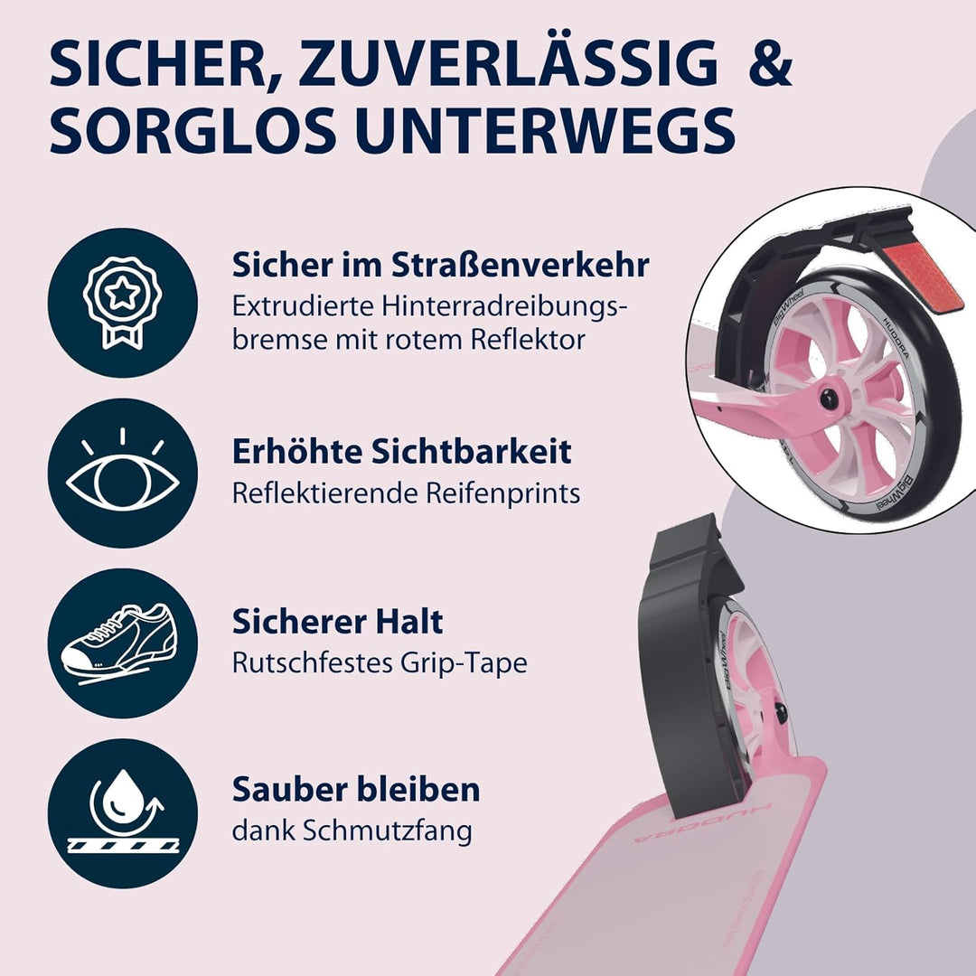HUDORA BigWheel® 180 Advanced Junior - Hochwertiger & sicherer Kinder Roller ab 3 Jahre - Zusammenkl