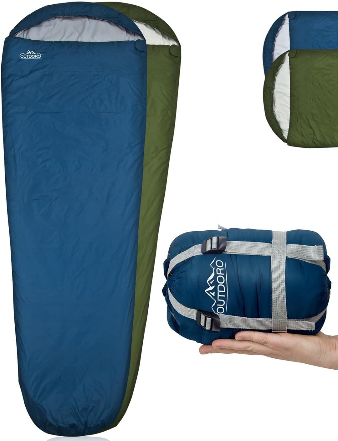 Outdoro ultraleichter Schlafsack 800g - kleines Packmass - leicht, dünn und warm - Idealer Sommersch