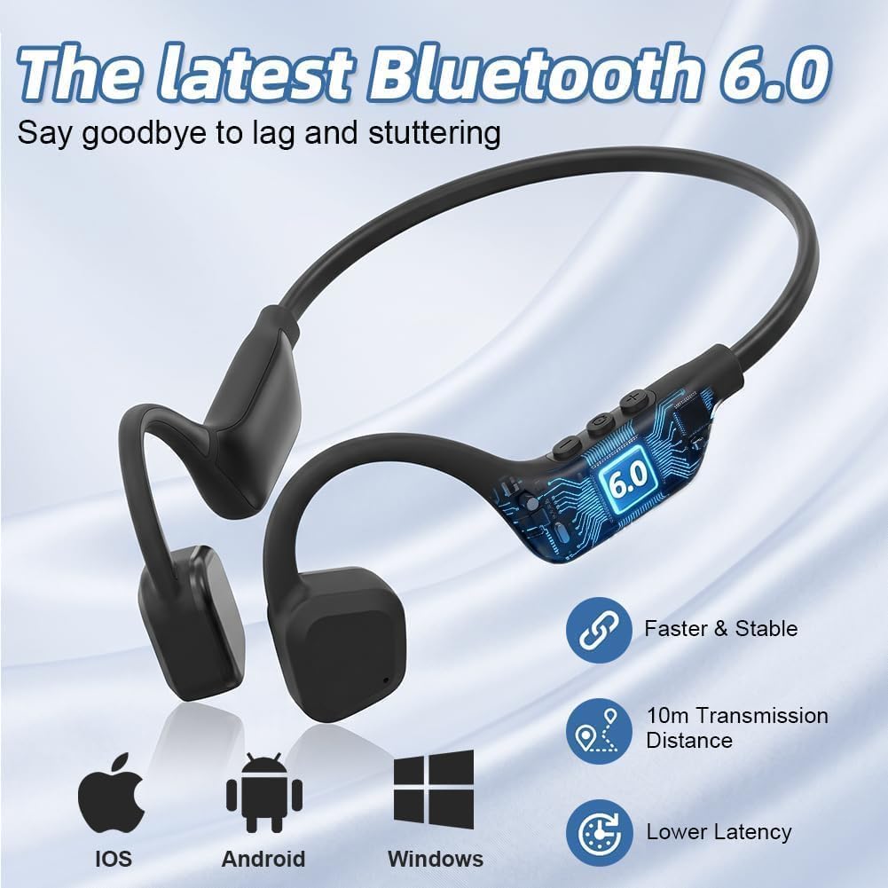 Knochenschall Kopfhörer, Open Ear Bluetooth 6.0 Kopfhörer Kabellos, 14 Std Wiedergabe Bone Conductio