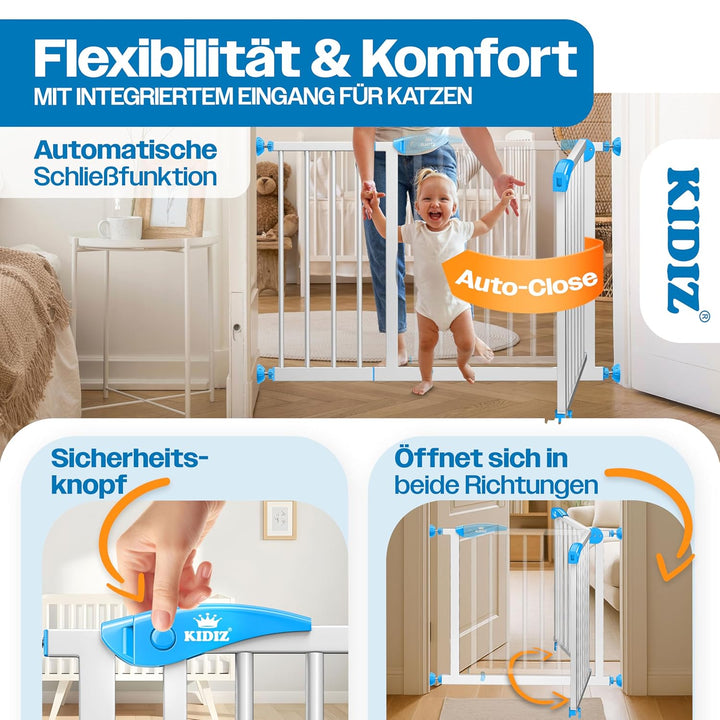 Kidiz® Türschutzgitter Absperrgitter Treppengitter Kindergitter | Gitter Haustier | ohne Bohren | be