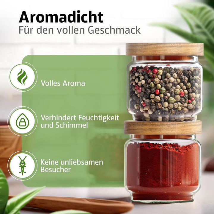 ElbFuchs® Gewürzgläser Set NEU | 6x 150ml [ LUFTDICHT & BPA-FREI ] Gewürzgläser rund mit Holzdeckel