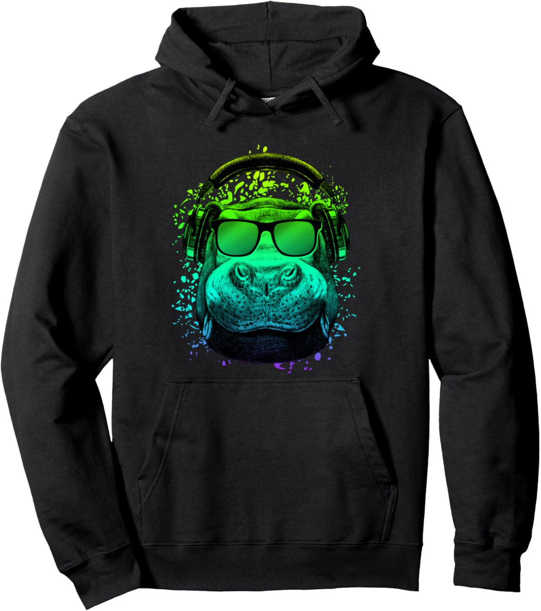 Trippy Hippopotamus Techno Musik DJ Geschenk | Psychedelic Hippo Pullover Hoodie