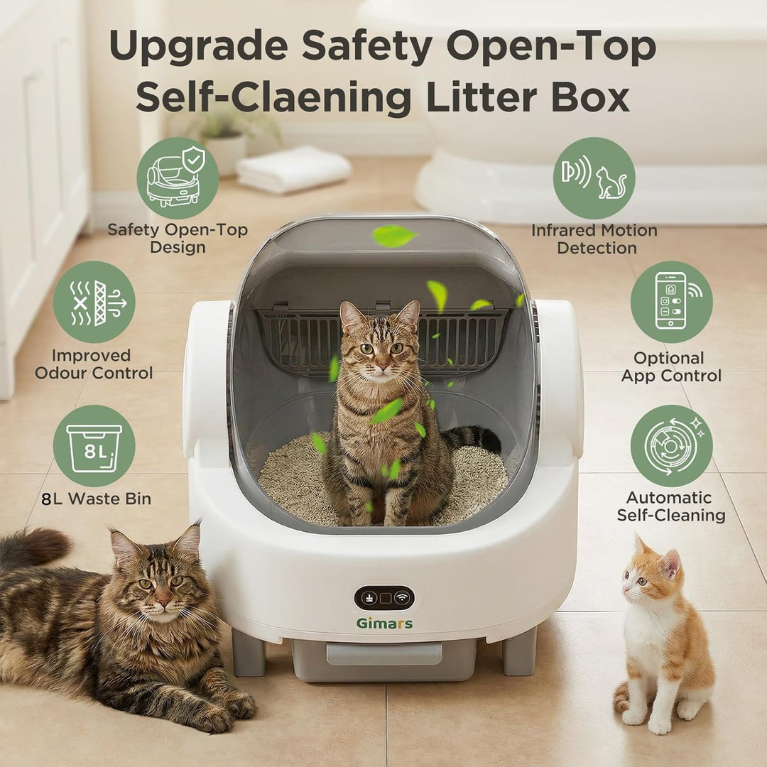 Gimars Selbstreinigende Katzentoilette mit offenem Design, Automatisches Katzenklo für mehrere Katze