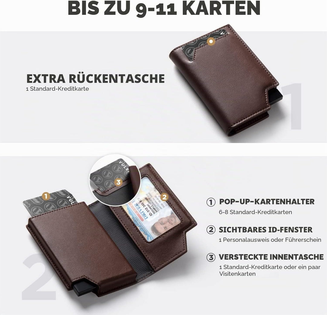 VULKIT Kreditkartenetui RFID Blockierendes Pop Up Kartenetui aus Leder für Männer und Frauen, mit Ge