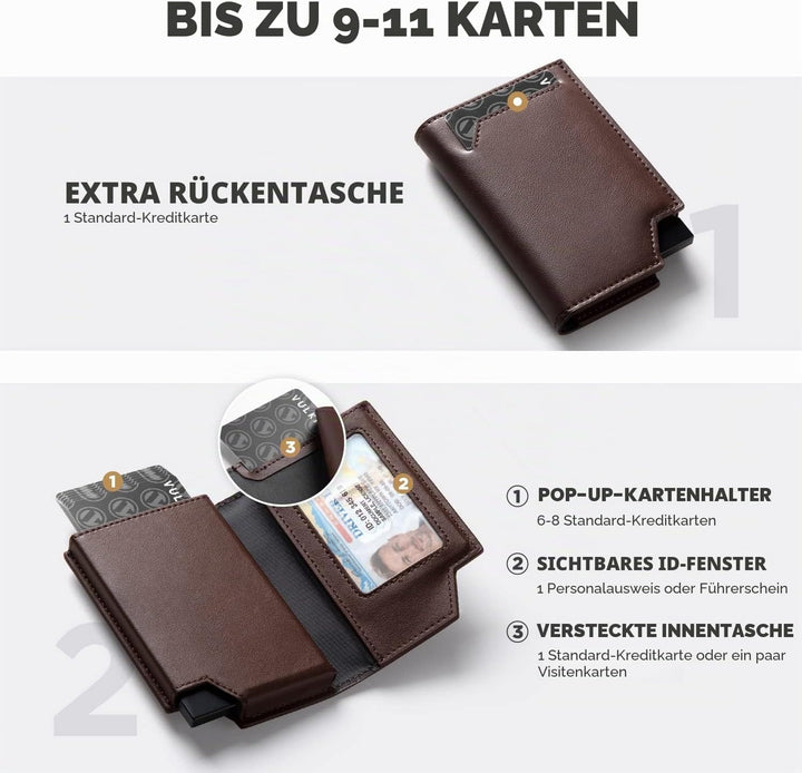 VULKIT Kreditkartenetui RFID Blockierendes Pop Up Kartenetui aus Leder für Männer und Frauen, mit Ge