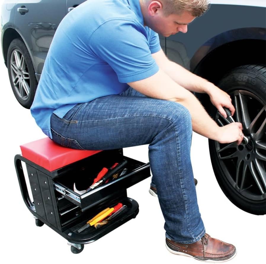 CG Car Professional 580526 Werkstattstuhl mit Schubfächern -fahrbar Single, Single