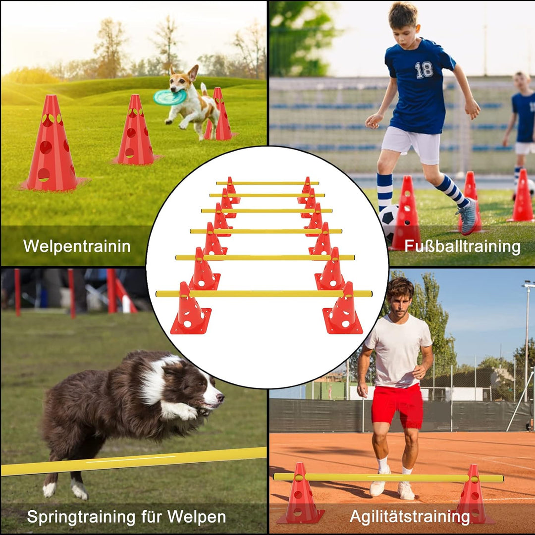 6 stück Vielseitiges Koordinationstraining Set Höhenverstellbar Sports Steckhürdenset (Ink.12 Kegel