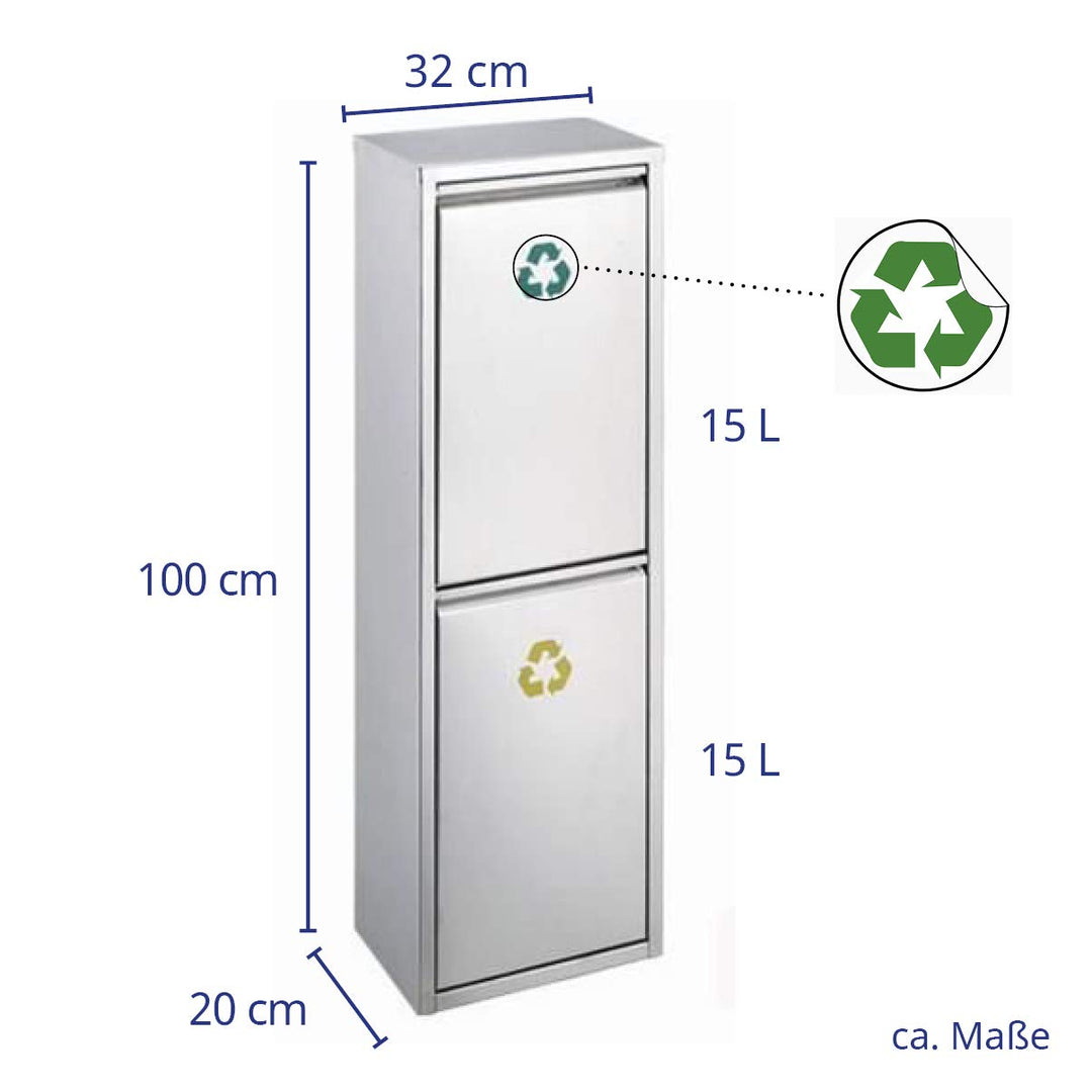SVITA V2X15 Mülleimer 30 Liter (2 x 15L) Abfallsammler Abfalleimer Mülltrennung vertikal Ordnung uni