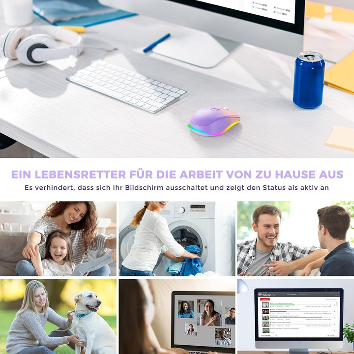 Seenda Kabellose LED Maus, Wiederaufladbar Mit Jiggler, Leise 2.4G USB Funkmaus für Laptop, Computer