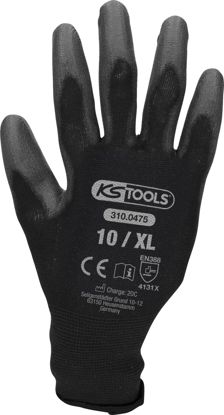 KS Tools 310.0475 Mikro-Feinstrickhandschuhe, schwarz, XL, 12 Paar, XL
