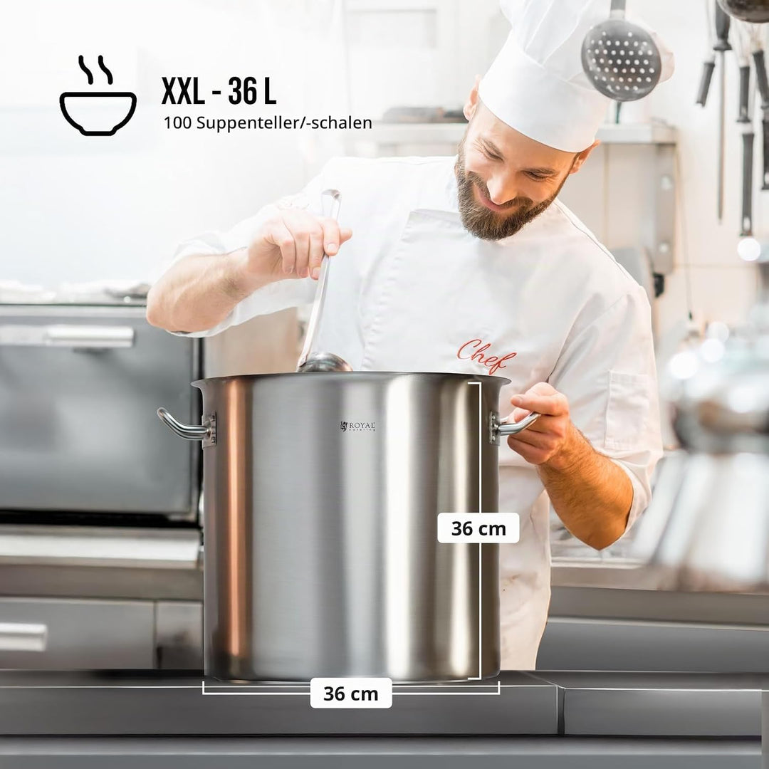 Royal Catering RCST-36LI4.1 Edelstahltopf mit Deckel Edelstahlkochtopf Kochtopf Induktion (36 Liter,