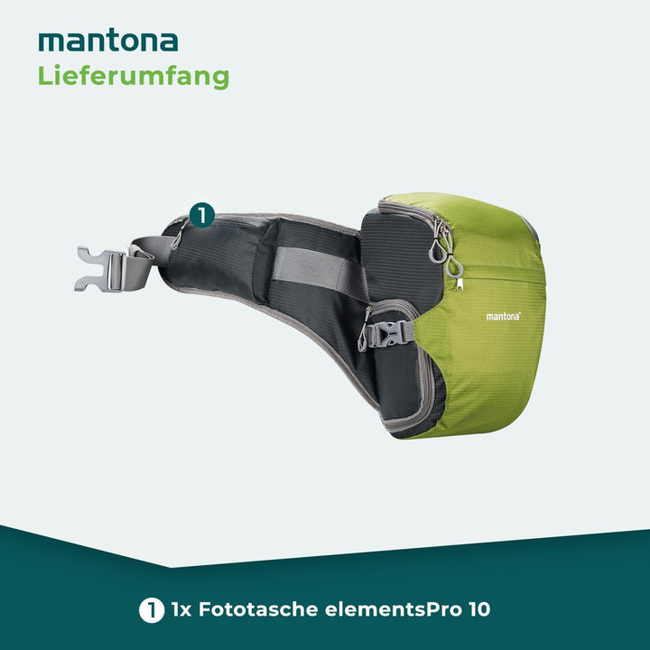 Mantona elementsPro 10 grün - Kameratasche für Outdoor Fotografen mit Hüftgurt, atmungsaktiver Polst