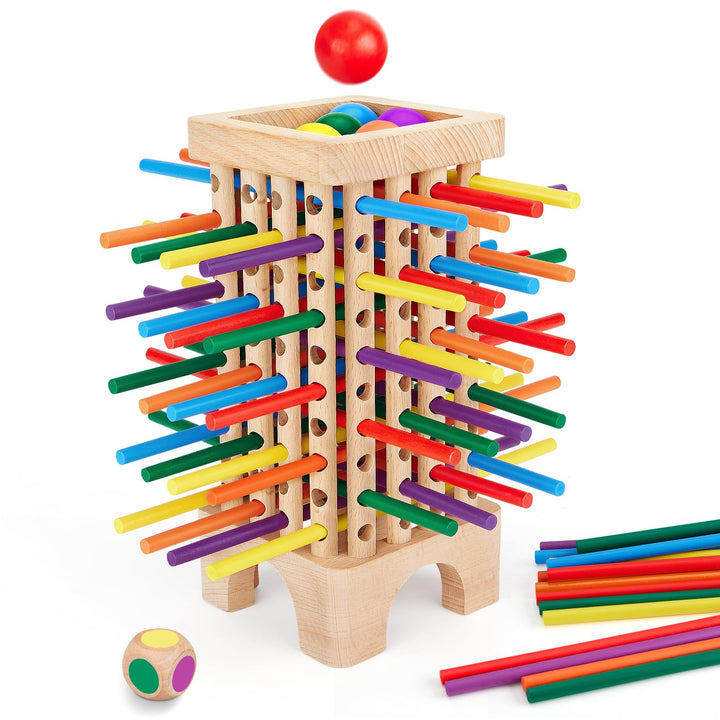 Montessori Spiel Brettspiel aus Holz, 42 Bunte Holzstäbchen Spiele ab 3 Jahren Würfelspiel, Mathe &