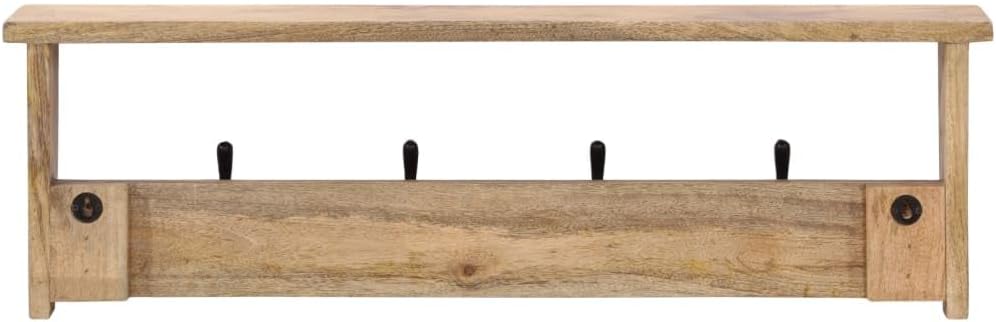 Hothingwell Wandgarderobe, Mangoholz, massiv, 4 Haken | Mit Regal, praktisches Design, tropisches Ha