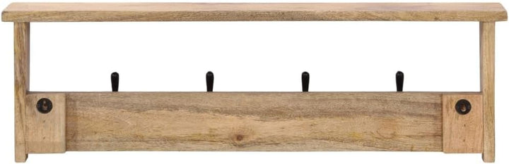 Hothingwell Wandgarderobe, Mangoholz, massiv, 4 Haken | Mit Regal, praktisches Design, tropisches Ha