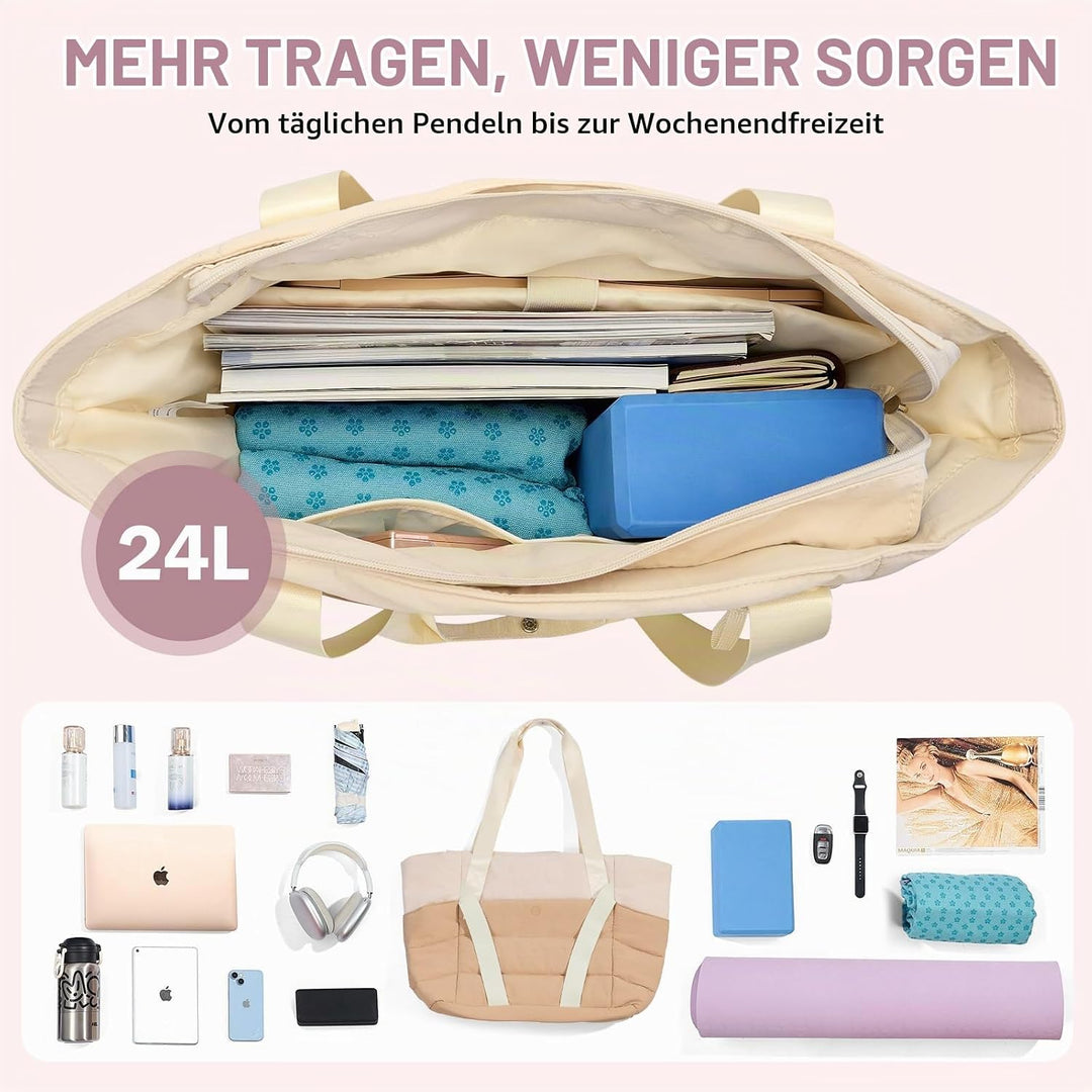 Axcone Tragetasche für Damen mit Reissverschluss,Gesteppte Tragetasche,Sporttasche mit Yogamatten-Gu