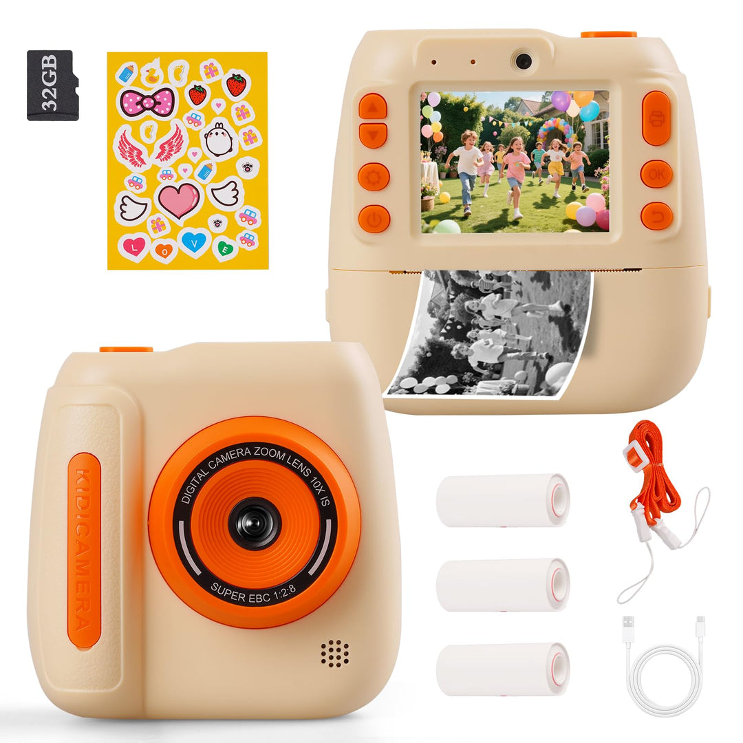 Sofortbildkamera für Kinder, 12 MP/1080P Digitalkamera für Kinder mit 32 G Karte und 3 Papierrollen,