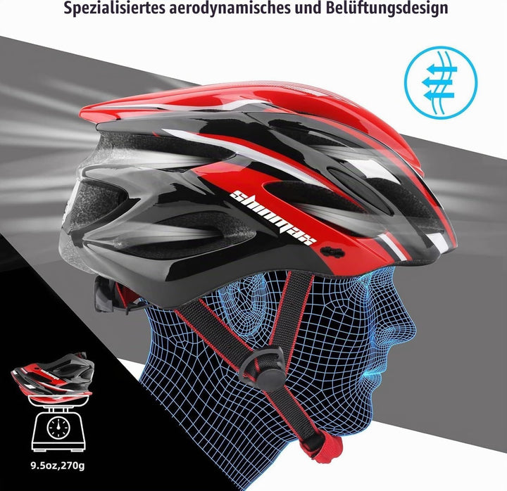 Shinmax Fahrradhelm Herren Damen MTB Helm Visier und Rücklicht mit 21 Belüftungskanäle - Erwachsene
