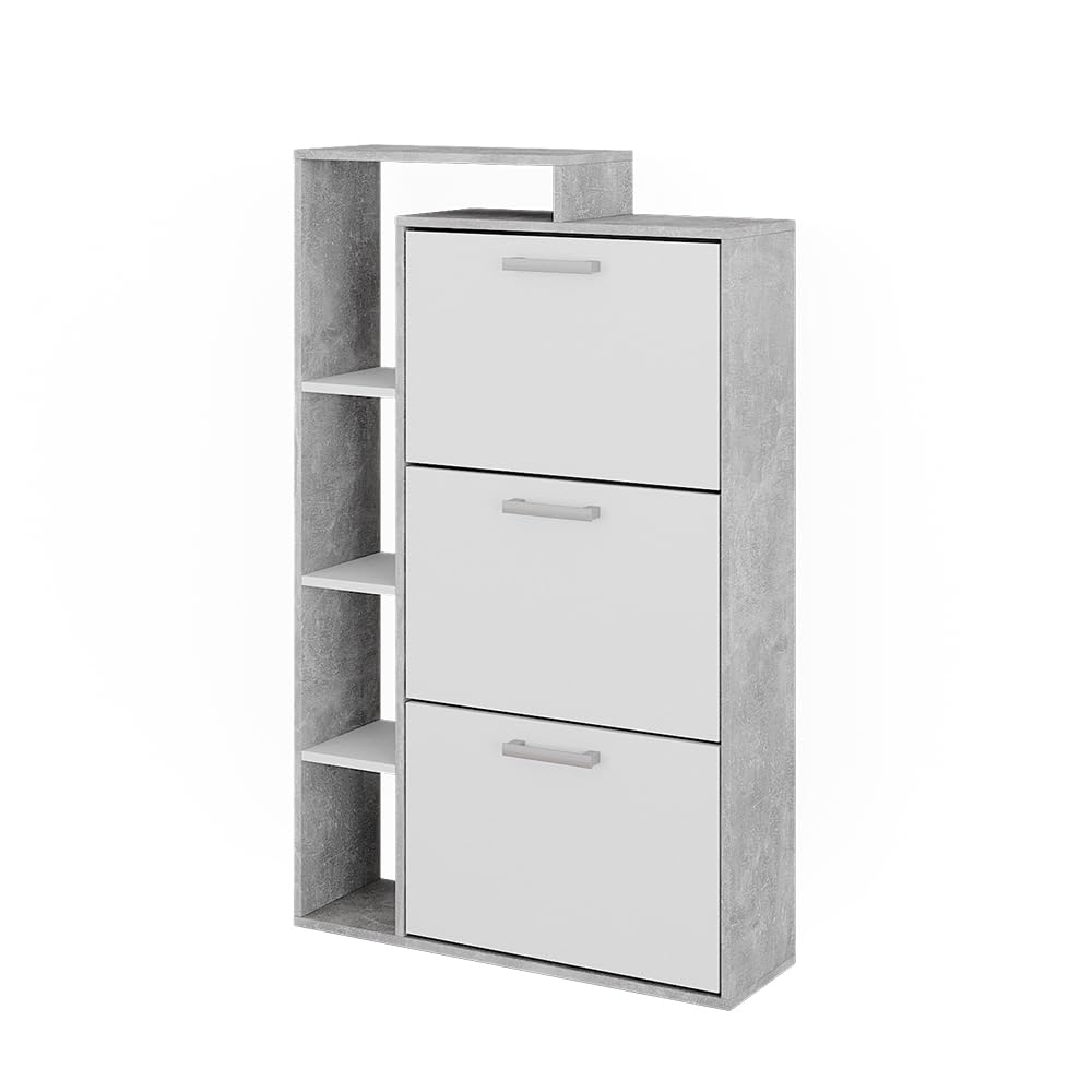 Vicco Schuhkommode Orlando, Schuhregal, Beton, 80 x 128.3 cm mit 3 Fächern Weiss/Beton, Weiss/Beton