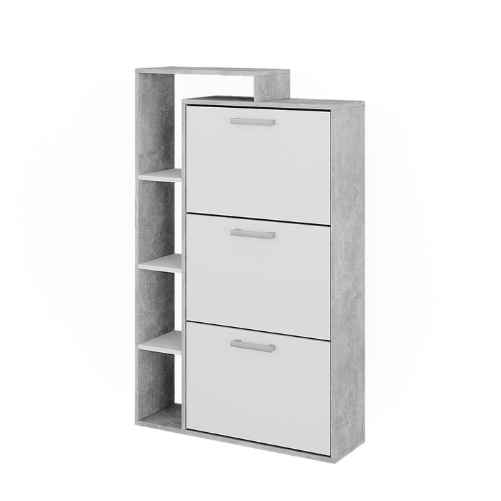 Vicco Schuhkommode Orlando, Schuhregal, Beton, 80 x 128.3 cm mit 3 Fächern Weiss/Beton, Weiss/Beton