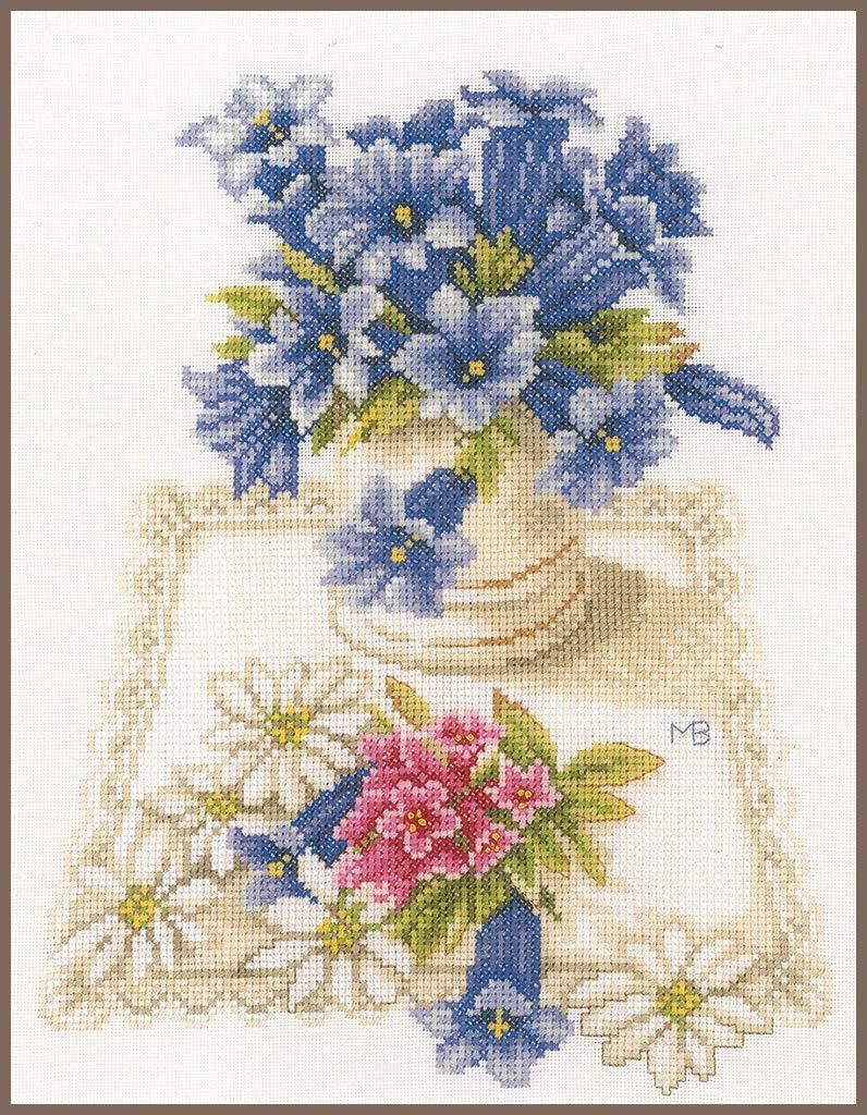 Lanarte Kreuzstichset Enzian, Kreuzstichpackung mit Zählmuster, Baumwolle, Mehrfarbig, 23 x 28 x 0,3