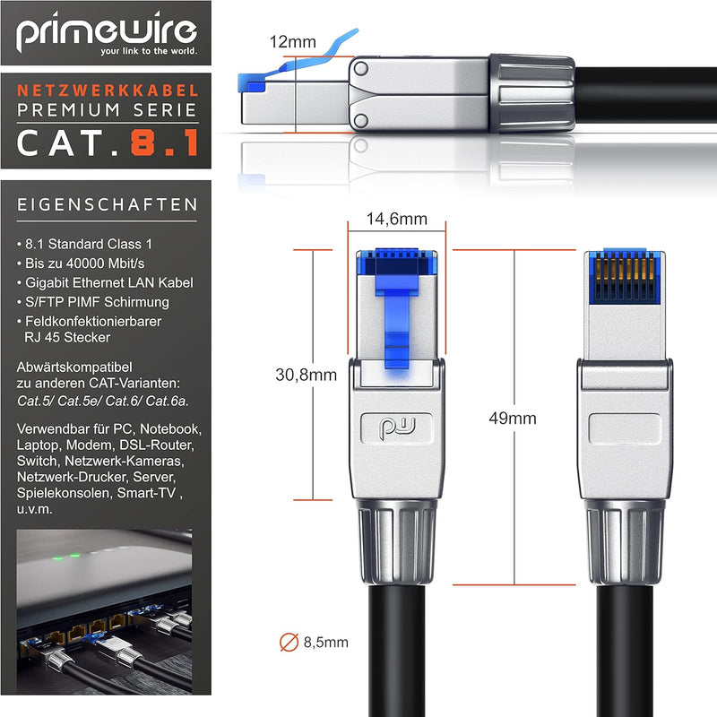 CSL - 30m Cat 8 LAN Kabel Netzwerkkabel - Glasfaser Hochgeschwindigkeit 40 Gbit/s 2000 MHz Ethernet