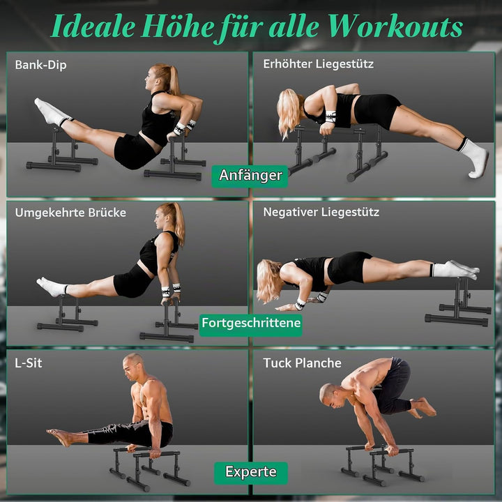 IMAYCC Verstellbare Parallettes Handstand Barrenm, 2 in 1 Push Up Bar Dip-Barren 19CM and 46CM Höhe,