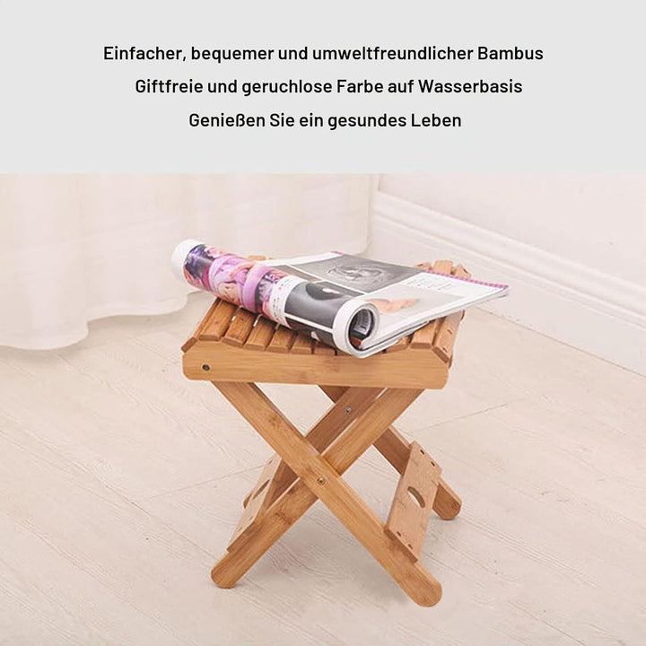 Tissting Klapphocker, Tragbarer Faltbarer Duschsitz, Bambus Hocker Badhocker Klapphocker 45x35x40cm